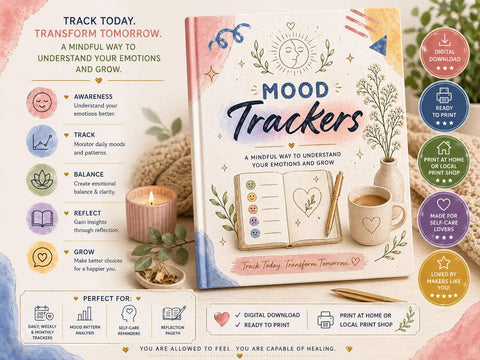Mood Tracker Printable Journal Mental Health & Emotion Log Planner - Ready to Print