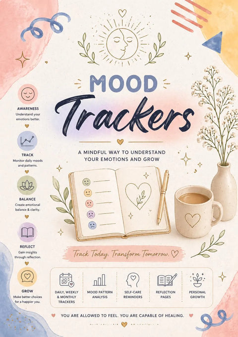 Mood Tracker Printable Journal Mental Health & Emotion Log Planner - Ready to Print