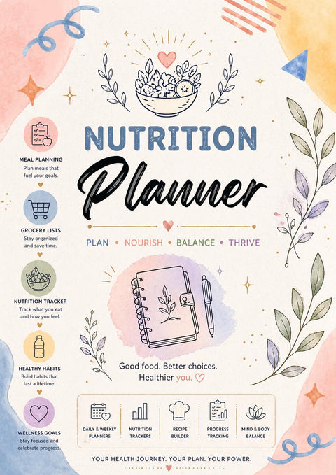 Nutrition Planner Printable Meal Tracker & Healthy Habit Journal - Ready to Print