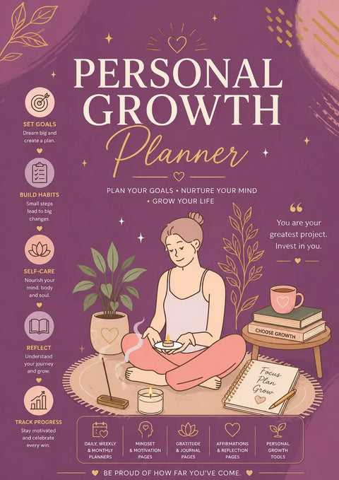 Personal Growth Planner Printable Self Care Journal & Goal Tracker - Ready to Print