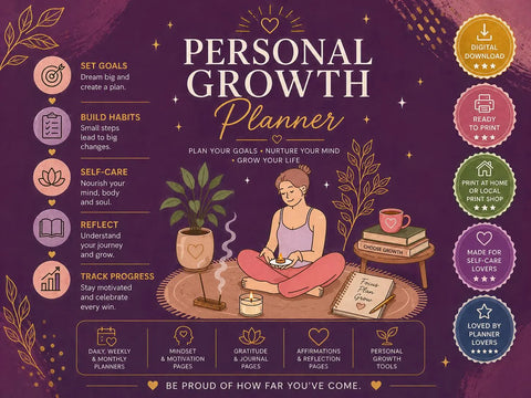 Personal Growth Planner Printable Self Care Journal & Goal Tracker - Ready to Print
