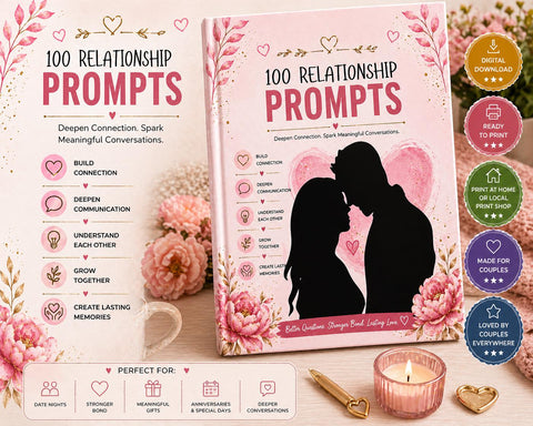 100 Relationship Prompts Printable Couples Journal Communication Cards - Ready to Print