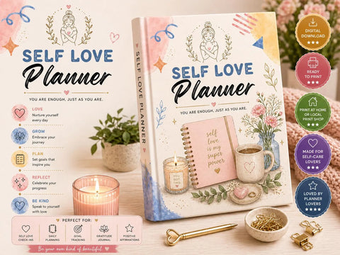 Self Love Planner Printable Wellness Journal Gratitude Affirmation Pages - Ready to Print