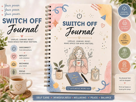 Digital Detox Journal Printable Mindfulness & Self Care Planner - Ready to Print