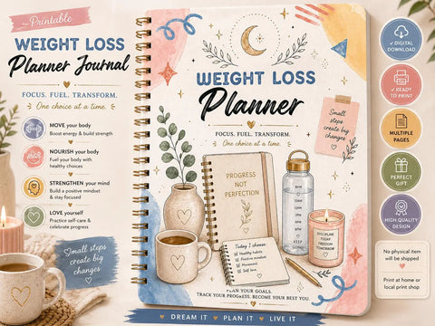 Weight Loss Planner Printable Fitness & Habit Tracker Journal - Ready to Print