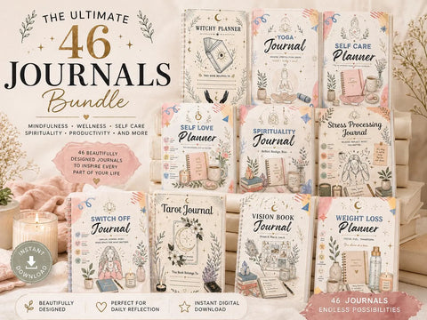 46-in-1 Journals & Planners Bundle | Self Growth, Manifestation, Business (Digital Download)