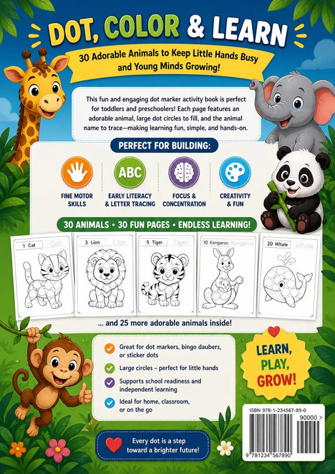 Animals Dot Marker Activity Book for Toddlers | Ages 2-5 Learning Workbook (PDF Download)