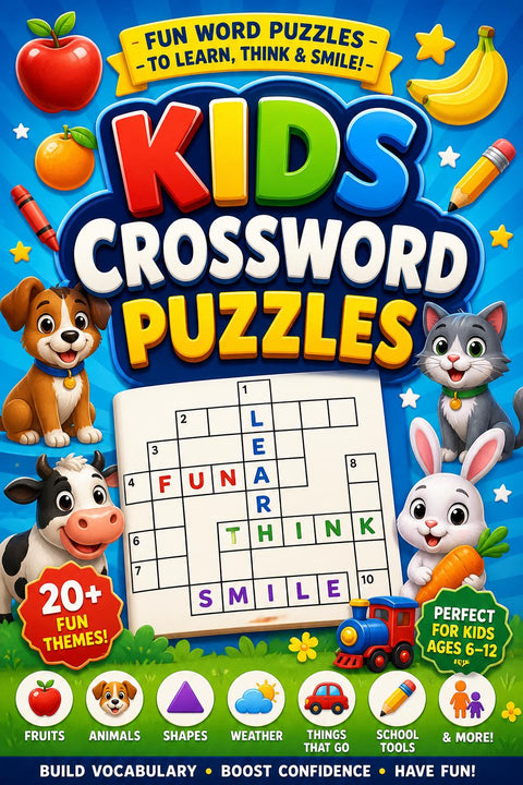 Kids Crossword Puzzles Ages 3-6 | Fun Learning Activity Book (Printable PDF)