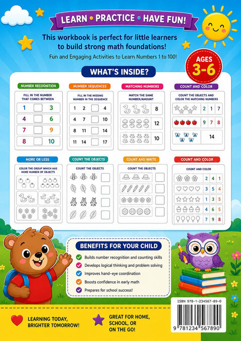 Kids Math Workbook, Numbers 1-100 Activity Book, Preschool Learning (PDF Download)