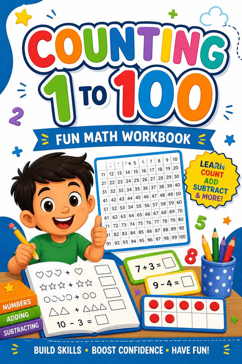 Counting 1-100 Math Workbook for Kids Ages 4-7, Preschool Kindergarten Activities (Printable PDF)