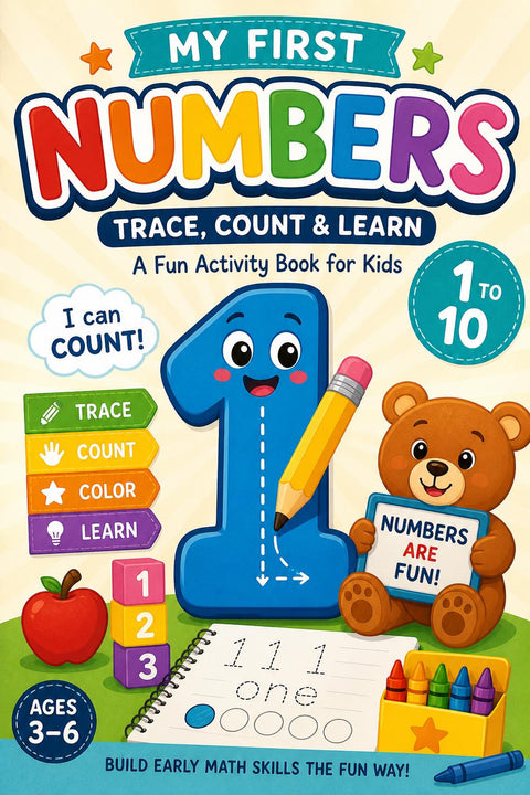 Numbers 1-10 Activity Book, Trace Count Learn Preschool Math Worksheet (PDF Download)