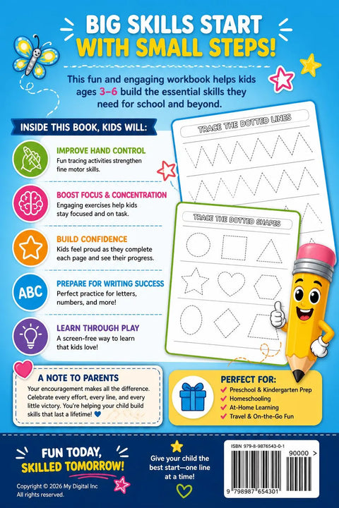 Kids Tracing Workbook Ages 3-6, Pencil Control Activity Book (Printable PDF)