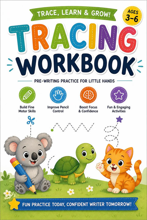 Kids Tracing Workbook Ages 3-6, Pre-Writing Fine Motor Skills Activity (Printable PDF)