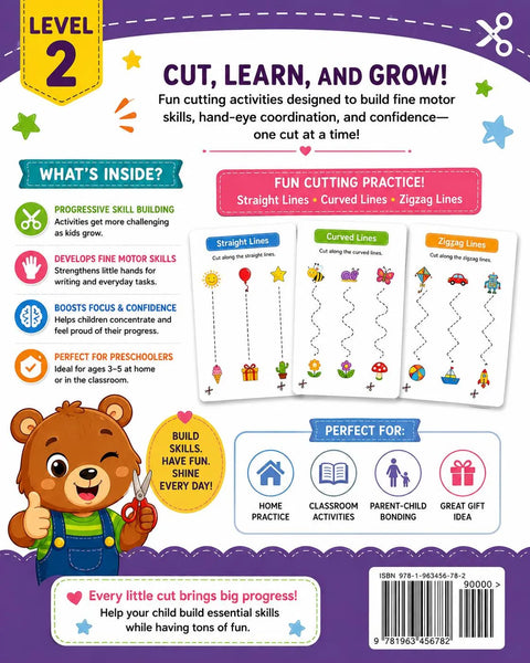 Kids Scissor Skills Workbook Level 2, Cutting Practice Book, Fine Motor Activity (PDF Download)