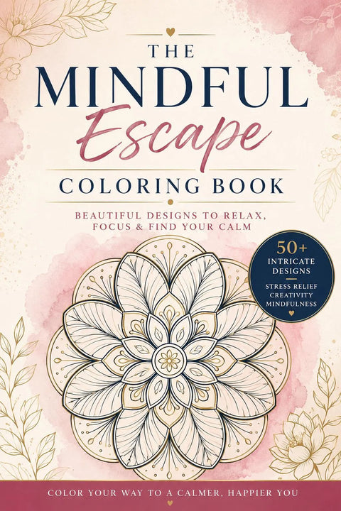 Mindful Escape Coloring Book, Mandala Designs, Stress Relief, Self Care (Printable PDF)