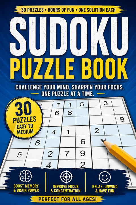 Sudoku Puzzle Book for Adults Teens | 30 Easy Medium Brain Games Workbook