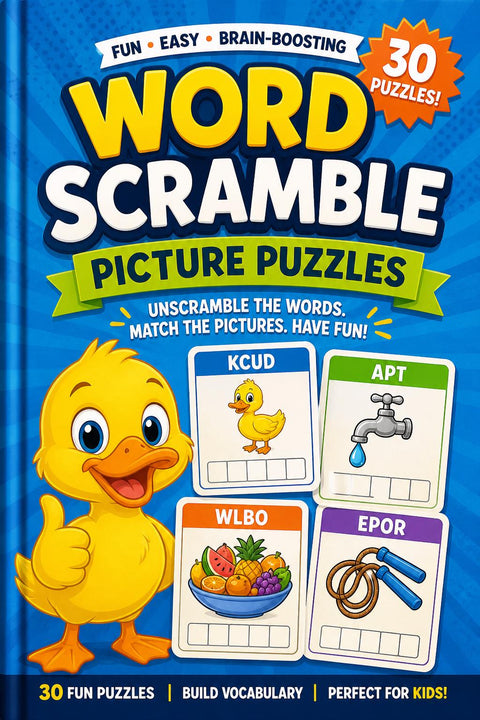 Word Scramble Picture Puzzles for Kids Ages 3-6, Vocabulary Workbook