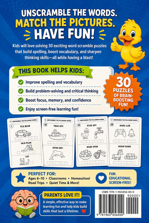 Word Scramble Picture Puzzles for Kids Ages 3-6, Vocabulary Workbook