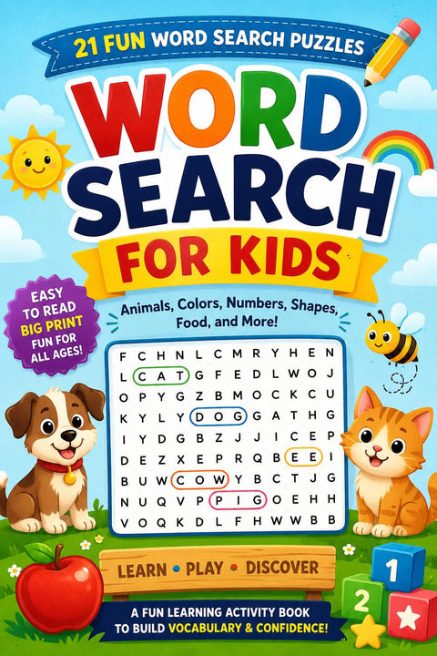 Kids Word Search Activity Book | Easy Large Print Puzzles for Ages 3-5