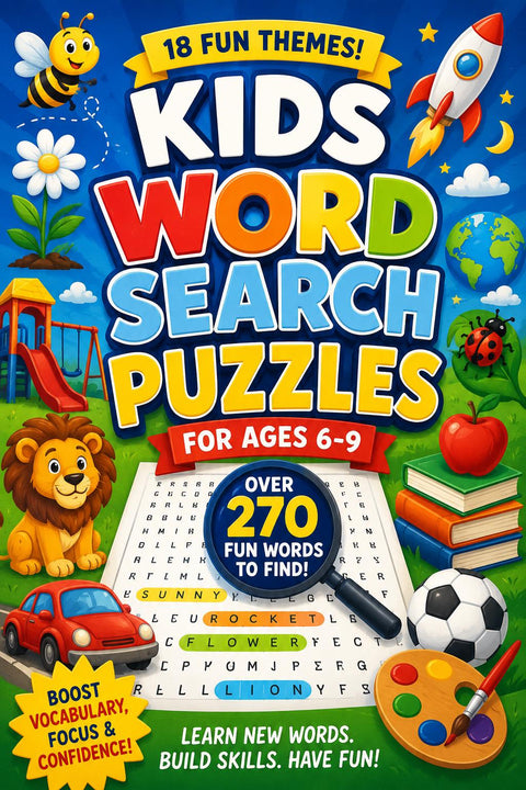 Kids Word Search Puzzle Book Ages 6-9, Educational Activity Book, Brain Games