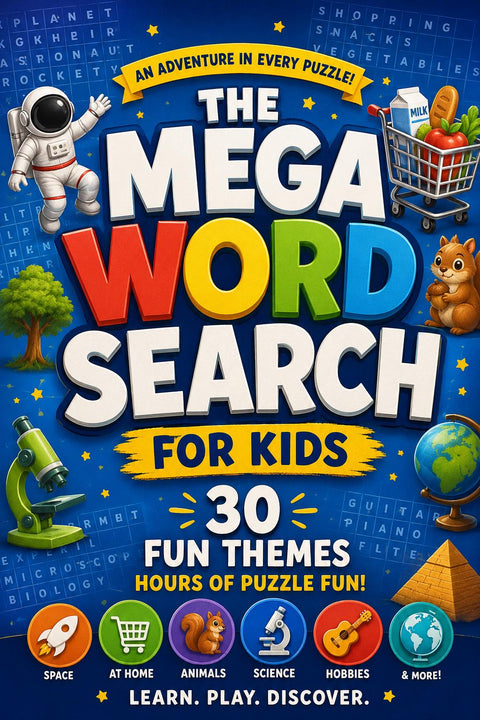 Kids Word Search Book Ages 8-9, 30 Fun Themed Puzzles, Educational Activity Workbook