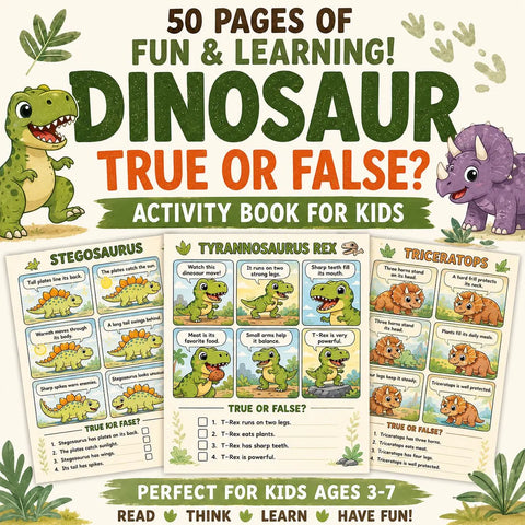 Dinosaur True or False Activity Book | Kids Learning PDF (Instant Download)