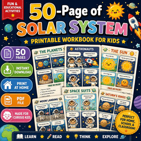 Solar System Printable Workbook, Space Activities, Astronomy Worksheets (PDF Download)
