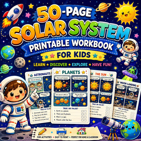 Solar System Printable Workbook, Space Activities, Astronomy Worksheets (PDF Download)