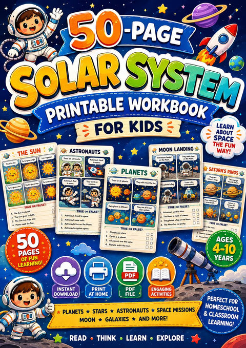 Solar System Printable Workbook, Space Activities, Astronomy Worksheets (PDF Download)