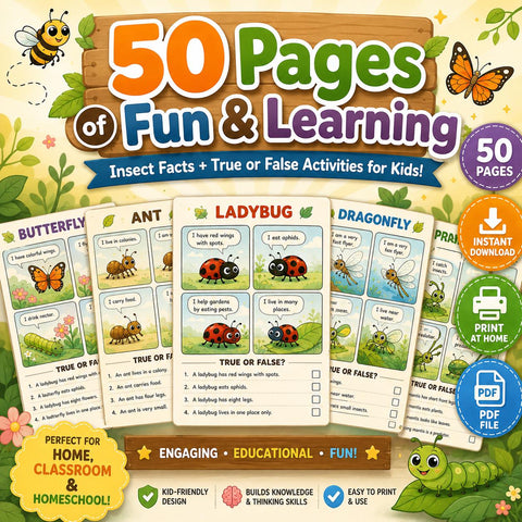 Insect Facts Activity Book for Kids | True or False Learning Pages (Printable PDF)