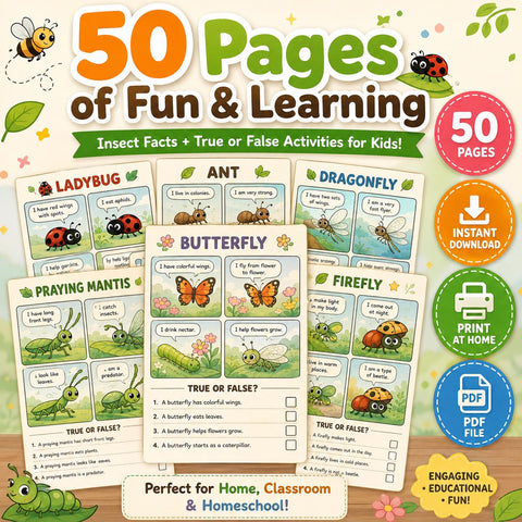 Insect Facts Activity Book for Kids | True or False Learning Pages (Printable PDF)