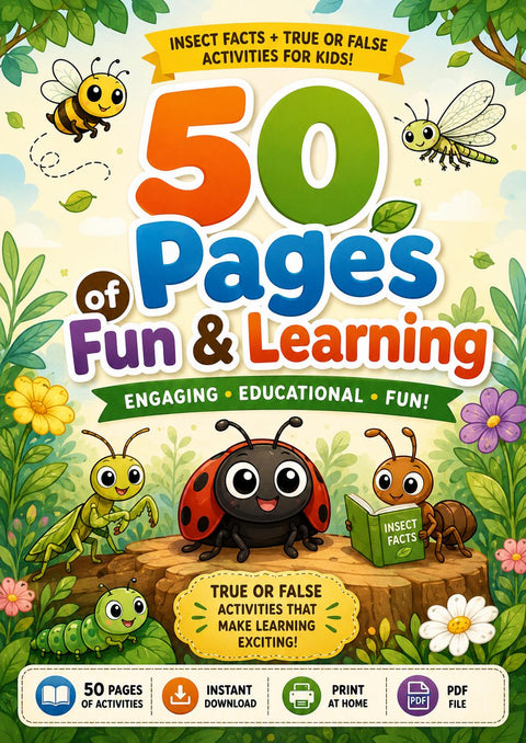Insect Facts Activity Book for Kids | True or False Learning Pages (Printable PDF)