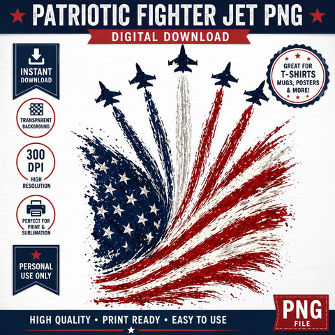 Patriotic Fighter Jet PNG, American Flag Sublimation Design (Digital Download)
