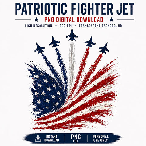 Patriotic Fighter Jet PNG, American Flag Sublimation Design (Digital Download)