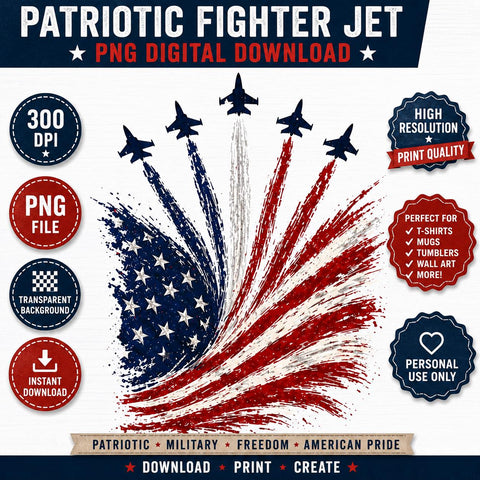 Patriotic Fighter Jet PNG, American Flag Sublimation Design (Digital Download)