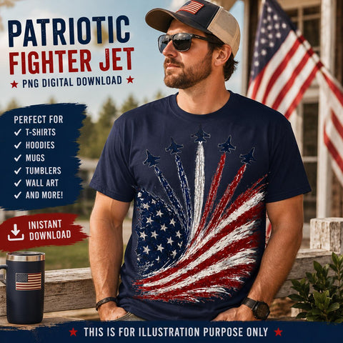 Patriotic Fighter Jet PNG, American Flag Sublimation Design (Digital Download)
