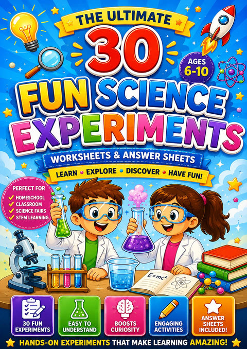 30 Fun Science Experiments Workbook for Kids Ages 6-10 | STEM Activities (Printable PDF)