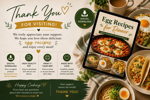Egg Dinner Recipes Cookbook | Easy High Protein Meals (Digital PDF Download)