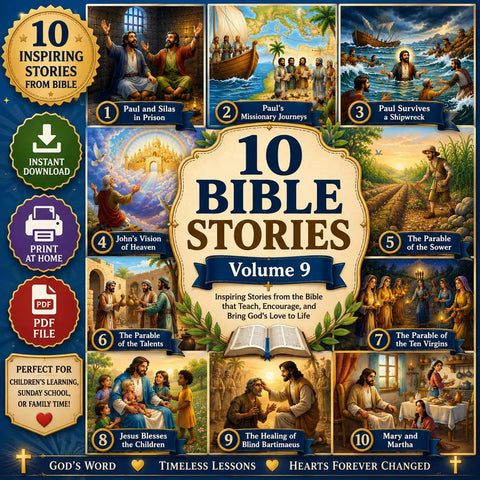 10 Bible Stories Volume 9 PDF | Christian Kids Book | Bible Story Collection | Sunday School Printable | Instant Download