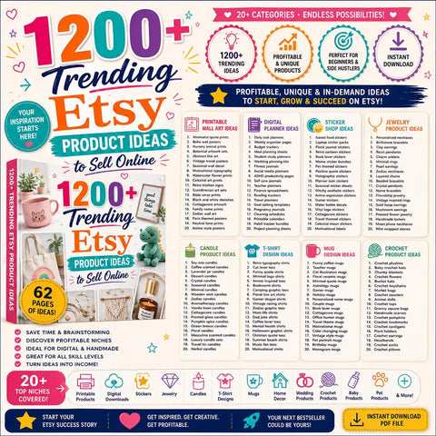 1200+ Etsy Product Ideas Guide | Digital Download for Sellers (PDF)