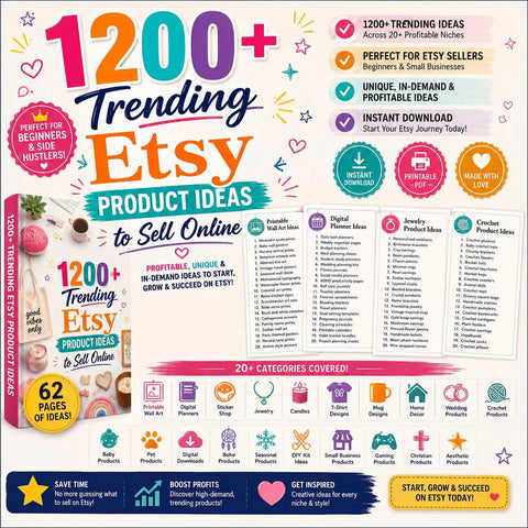1200+ Etsy Product Ideas Guide | Digital Download for Sellers (PDF)