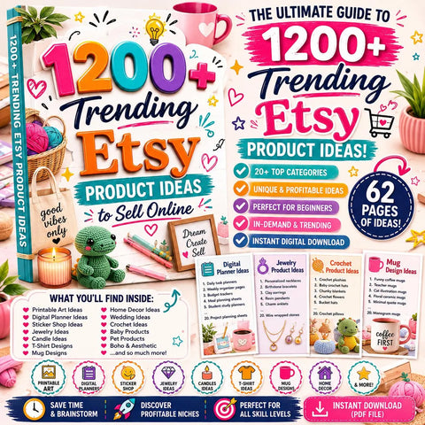 1200+ Etsy Product Ideas Guide | Digital Download for Sellers (PDF)