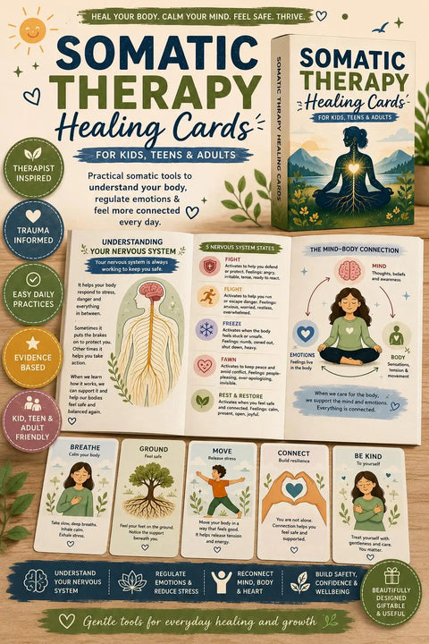 Somatic Therapy Healing Cards | Nervous System Regulation Workbook | Mindfulness & Grounding Activities | Instant Download Digital PDF only