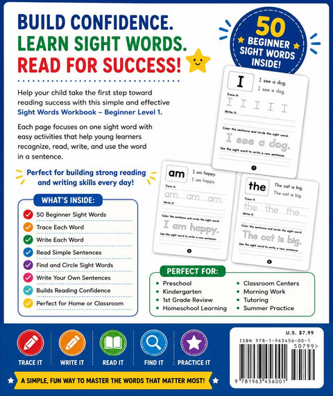 Sight Words Workbook for Kids Ages 4-7 | Trace, Write, Read Practice (Printable PDF)