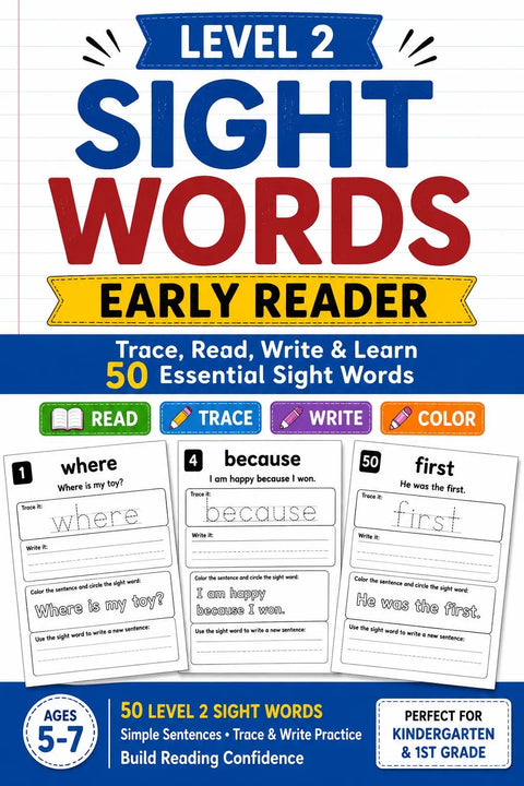 Sight Words Workbook for Kindergarten, Trace Write Learn Reading Practice (Printable PDF)
