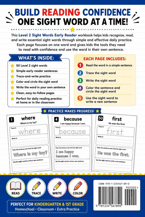 Sight Words Workbook for Kindergarten, Trace Write Learn Reading Practice (Printable PDF)