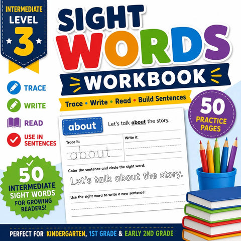 Sight Words Workbook Level 3, Reading Practice for Kids Ages 5-8 (Printable PDF)