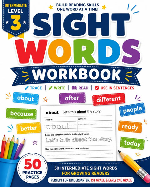 Sight Words Workbook Level 3, Reading Practice for Kids Ages 5-8 (Printable PDF)