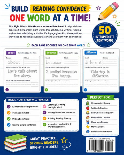 Sight Words Workbook Level 3, Reading Practice for Kids Ages 5-8 (Printable PDF)