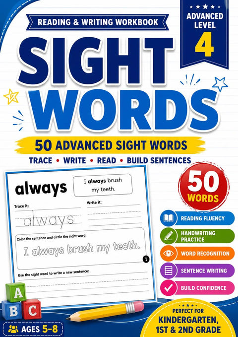 Sight Words Practice Workbook for Beginners, Ages 5-7 (Printable PDF)